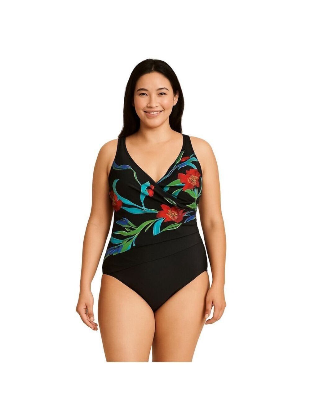 Inches Away Floral Black One Piece Swimsuit Sz 10